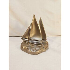 Ventage PM Craftsman Double Sails Sailboat Cast Brass Bookend Sculpture